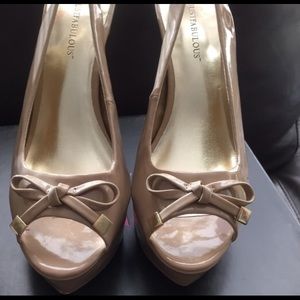 Beige peep toe sling backs